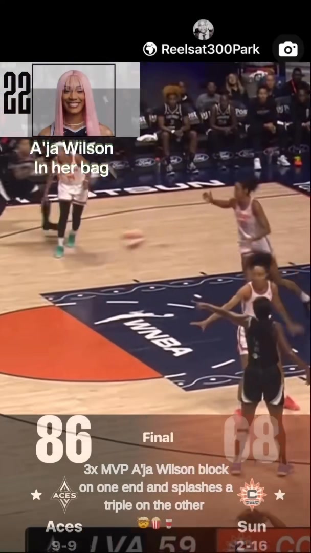 3x MVP A'ja Wilson block on one end and splashes a triple on the other ...