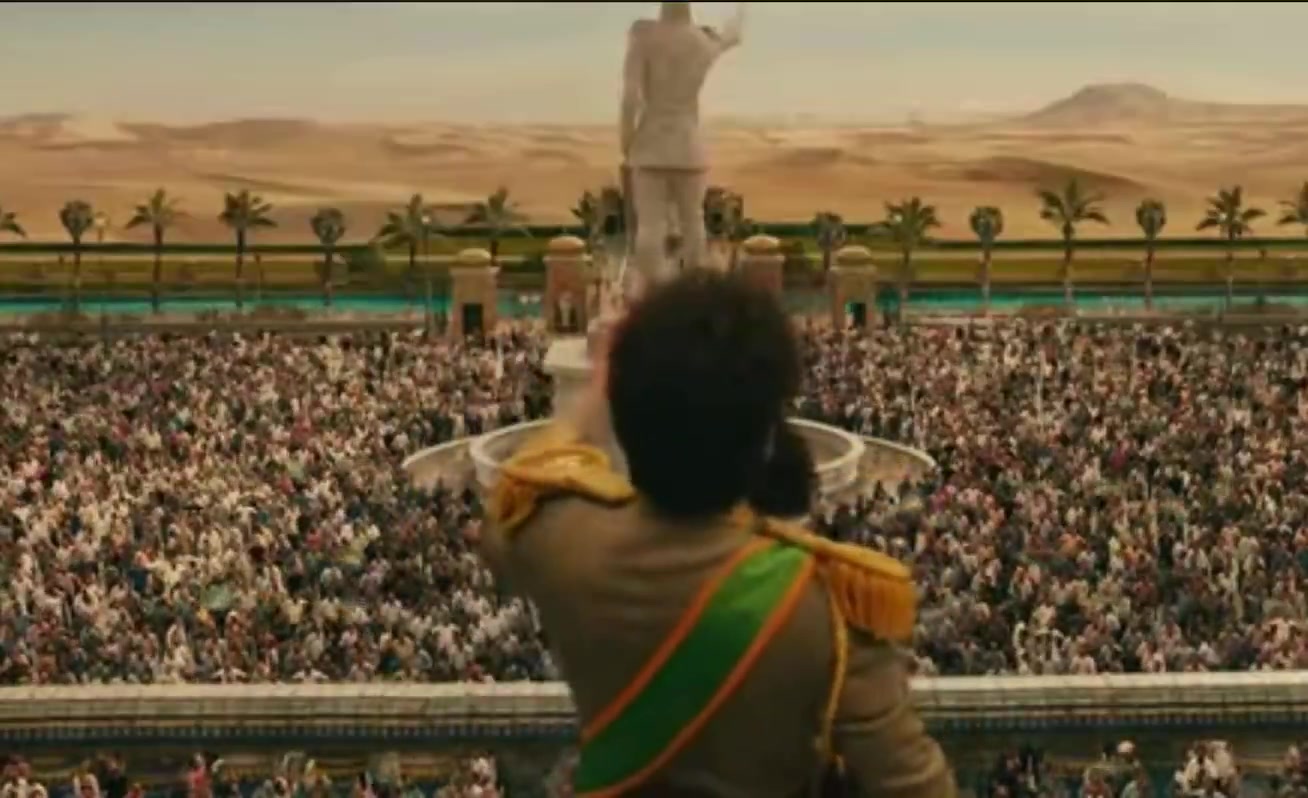 This scene from the satirical film The Dictator (2012) where
