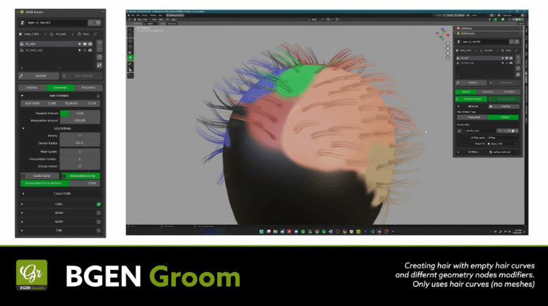 BGEN Hair Systems - メッシュからヘアー変換や毛の調整が可能なGeometry Nodes活用のBlender用ヘアー制御 ...