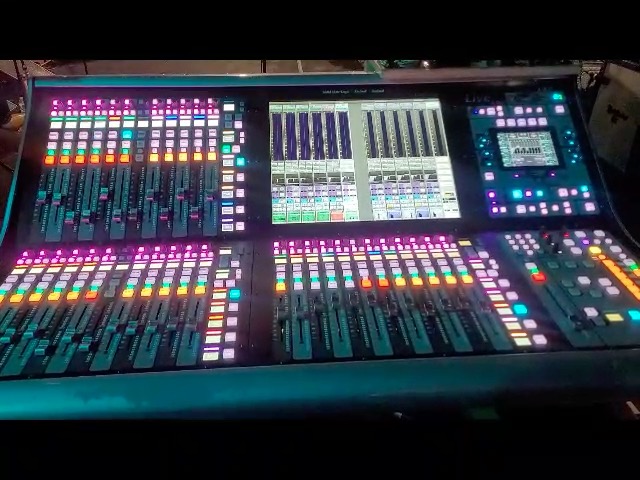 Brian Montgomery, monitor engineer for Carlos Santana, pushing the