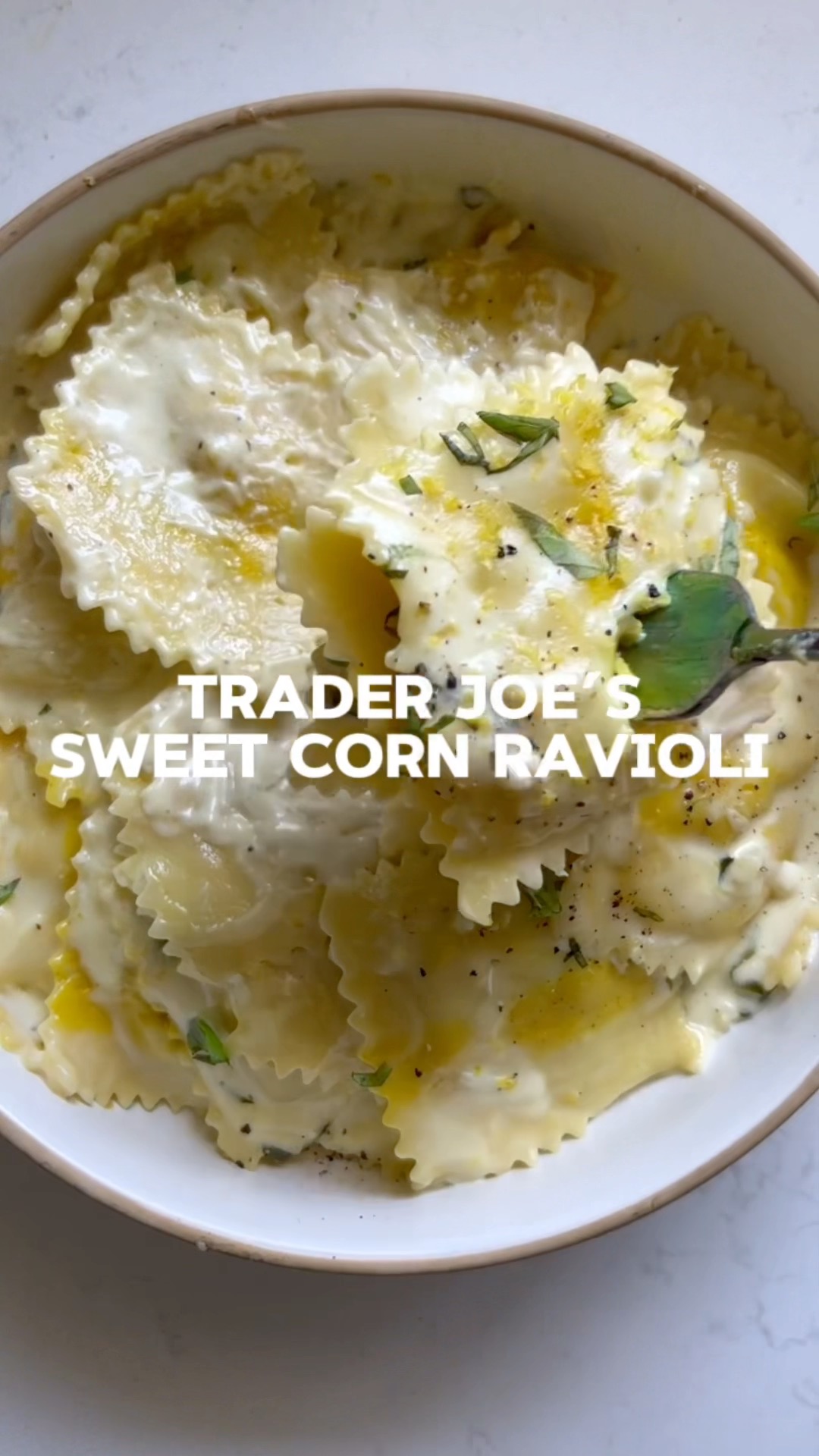 Trader Joe's Sweet Corn Ravioli with Lemon Basil Cream Sauce Happy ...