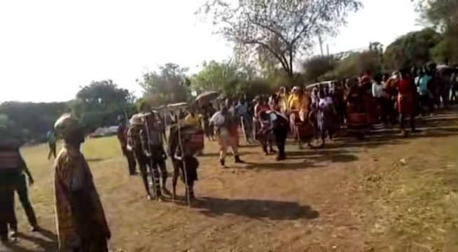 After being away at the Mukanda camp , the tundanji (boys initiates ...