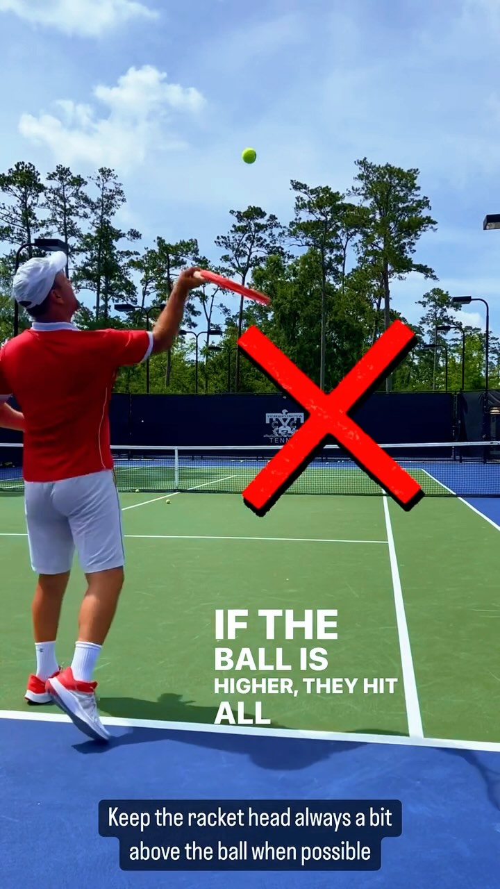 Make sure to keep your racket head is always a bit higher than the ball ...