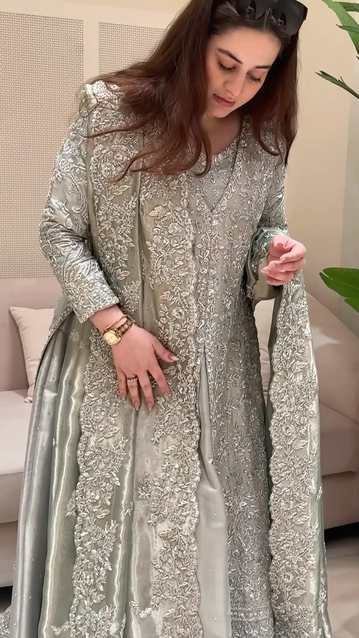open lace back dress Aiman khan Mirror Work Heavy Embroidered Maxi Net Embroidery Dupatta   GoodLuck Collections