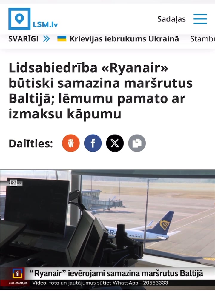 Rīgas lidostas vadītāja Laila Odiņa šorīt intervijā TV3 ziņās norādīja ...
