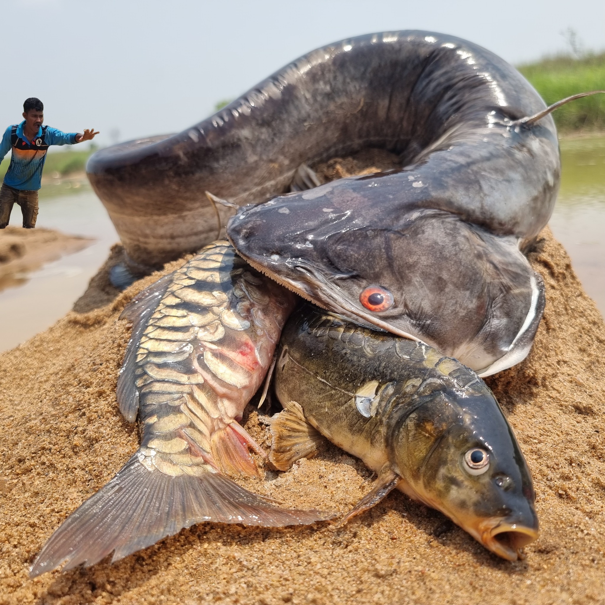 Unbelievable technique fishing video river dry place big stuck ...