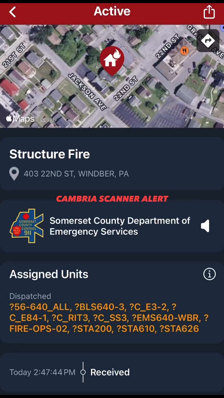 House fire 22nd Street Windber - Heavy smoke - flames visible from the ...