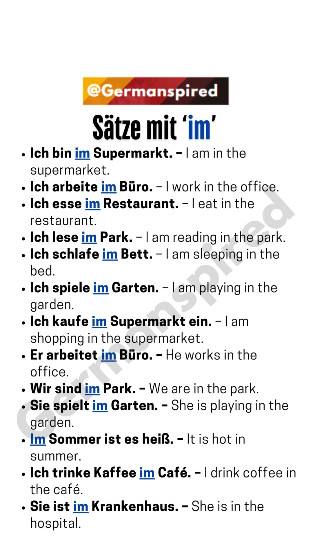 Sätze mit ‘im’ in German #learngerman #deutschlernen #germanlanguage # ...