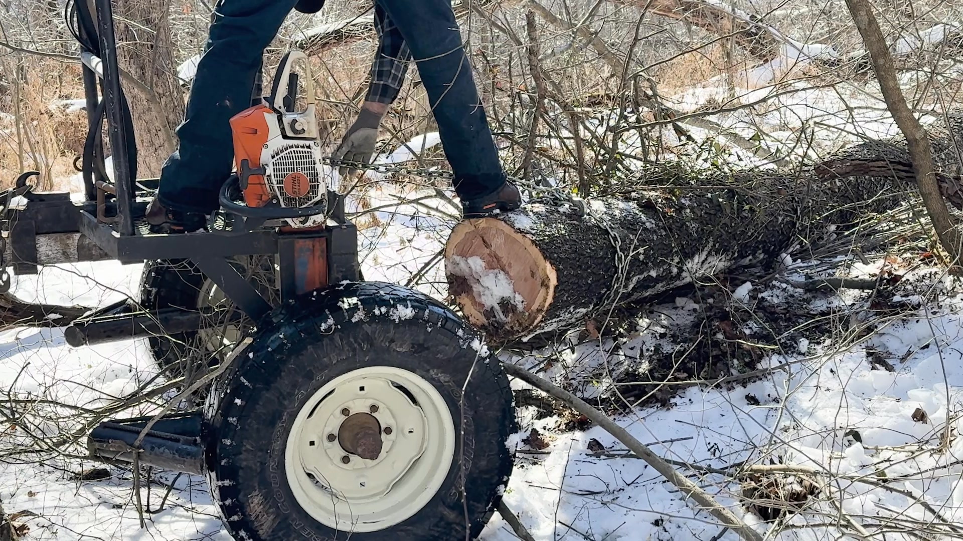 Roy Pilgrim is working a logging job clearing downed trees from a few ...