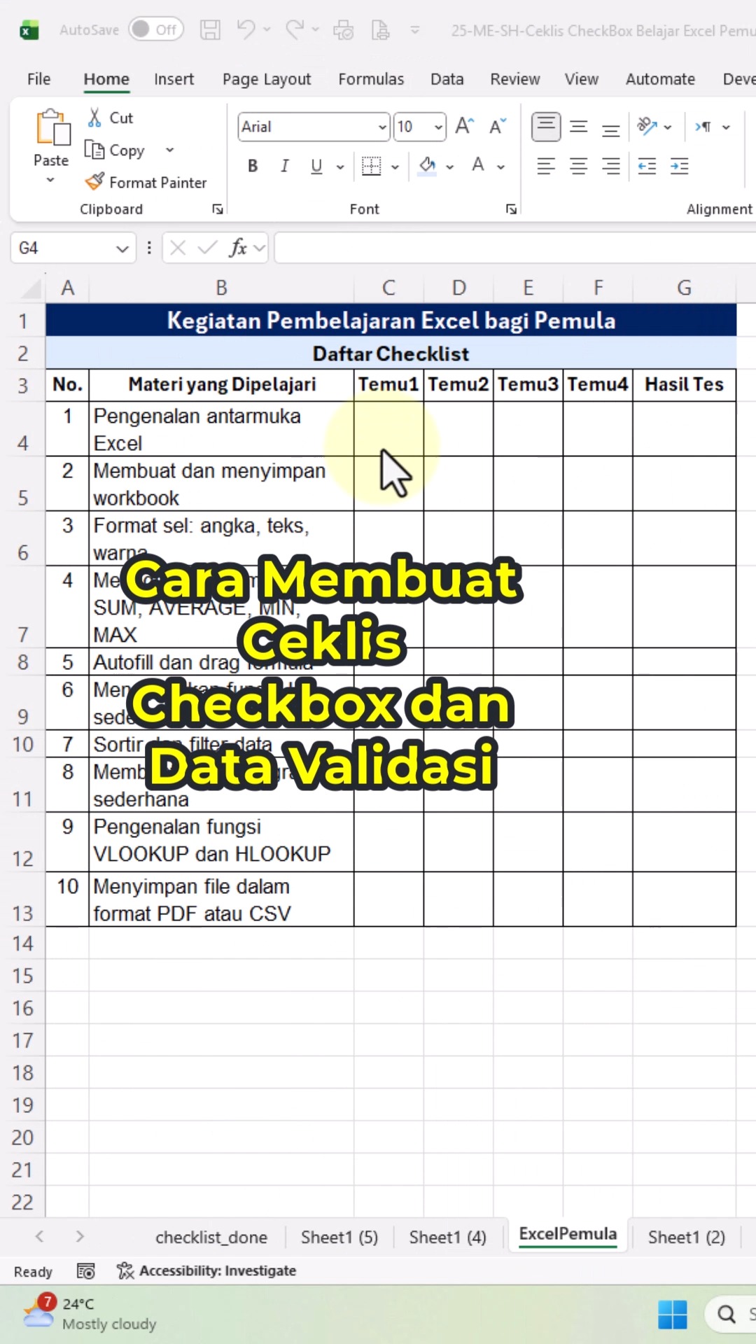 Cara buat Checklist CheckBox dan Data Validasi di Excel office365 # ...