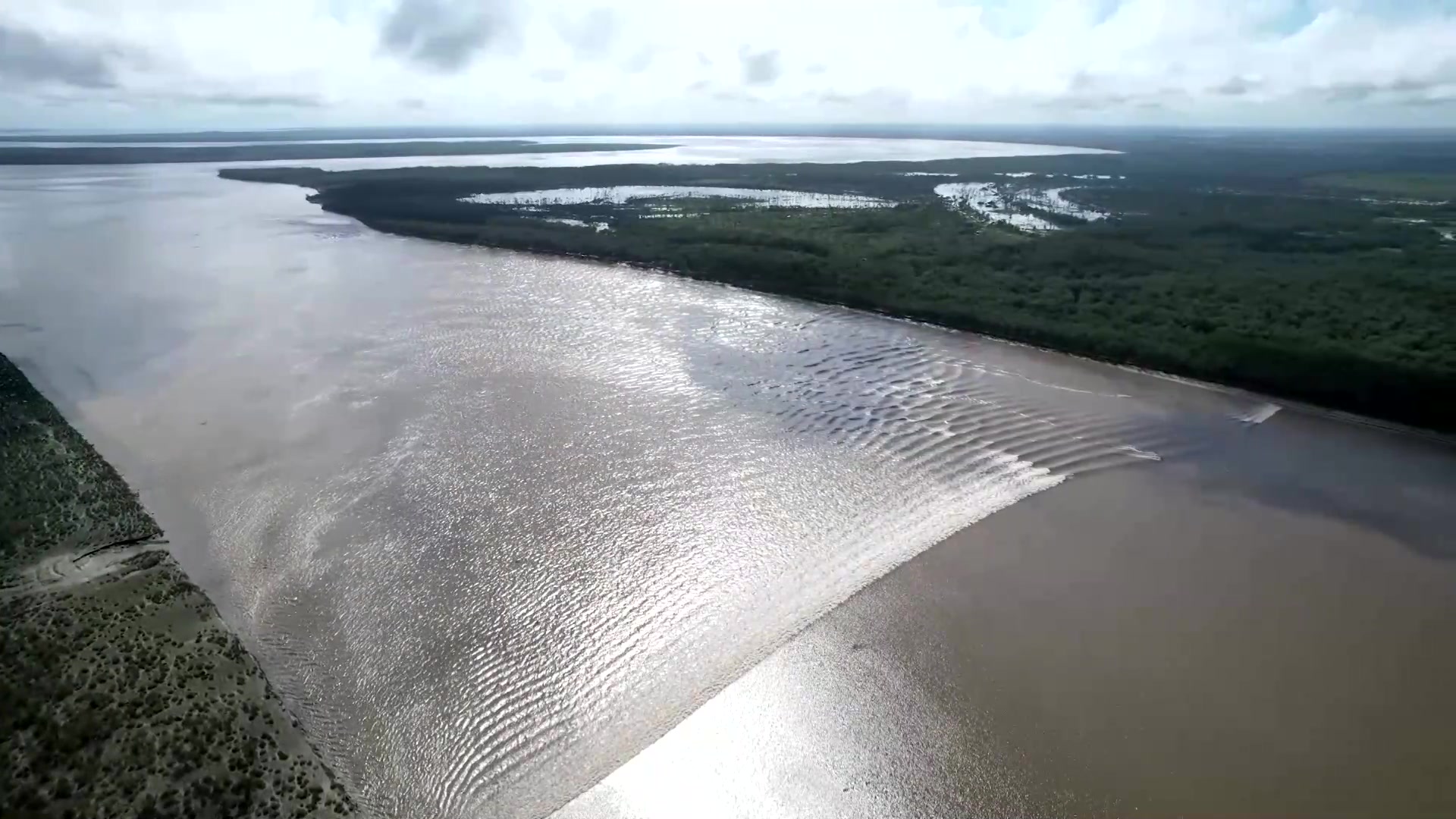 Record-breaking Brazilian surfer Sergio Laus is riding a pororoca
