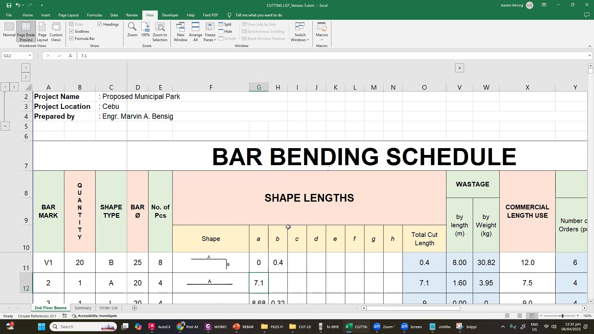 Bar Bending Schedule template #rebarcuttinglist | Bensig Engineering ...