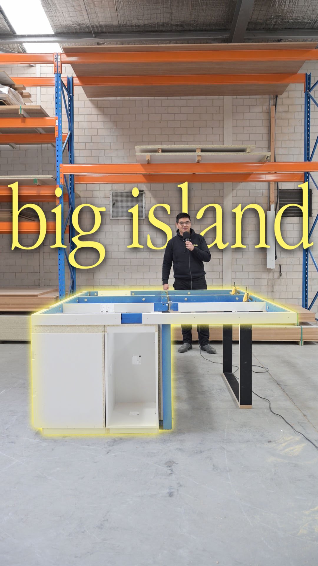 Island bench with 900mm overhang! - Steel frame substrate for stone top ...