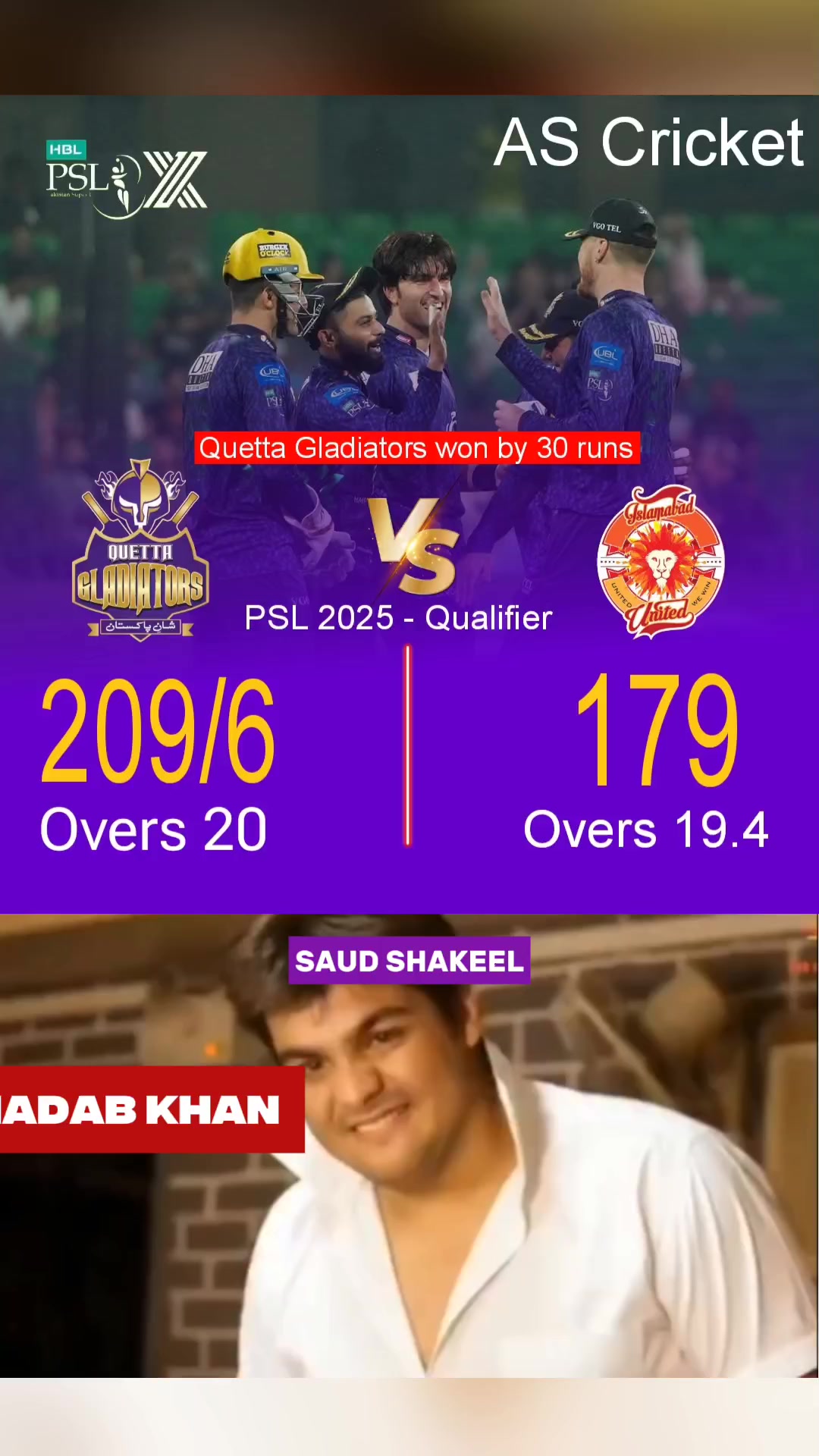 Quetta Gladiators defeated Islamabad United by 30 runs to qualify for ...
