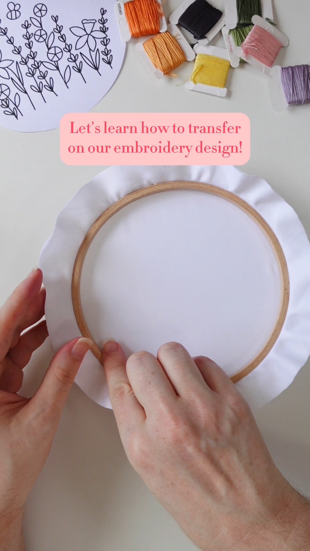 One of the first steps for working on an embroidery pattern is ...