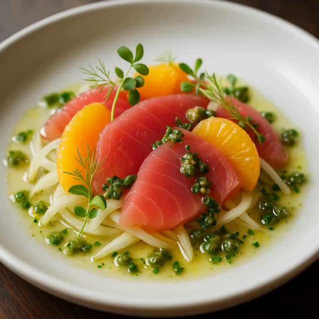Citrus-Cured Tuna with Fennel, Orange Segments & Caper Vinaigrette ...