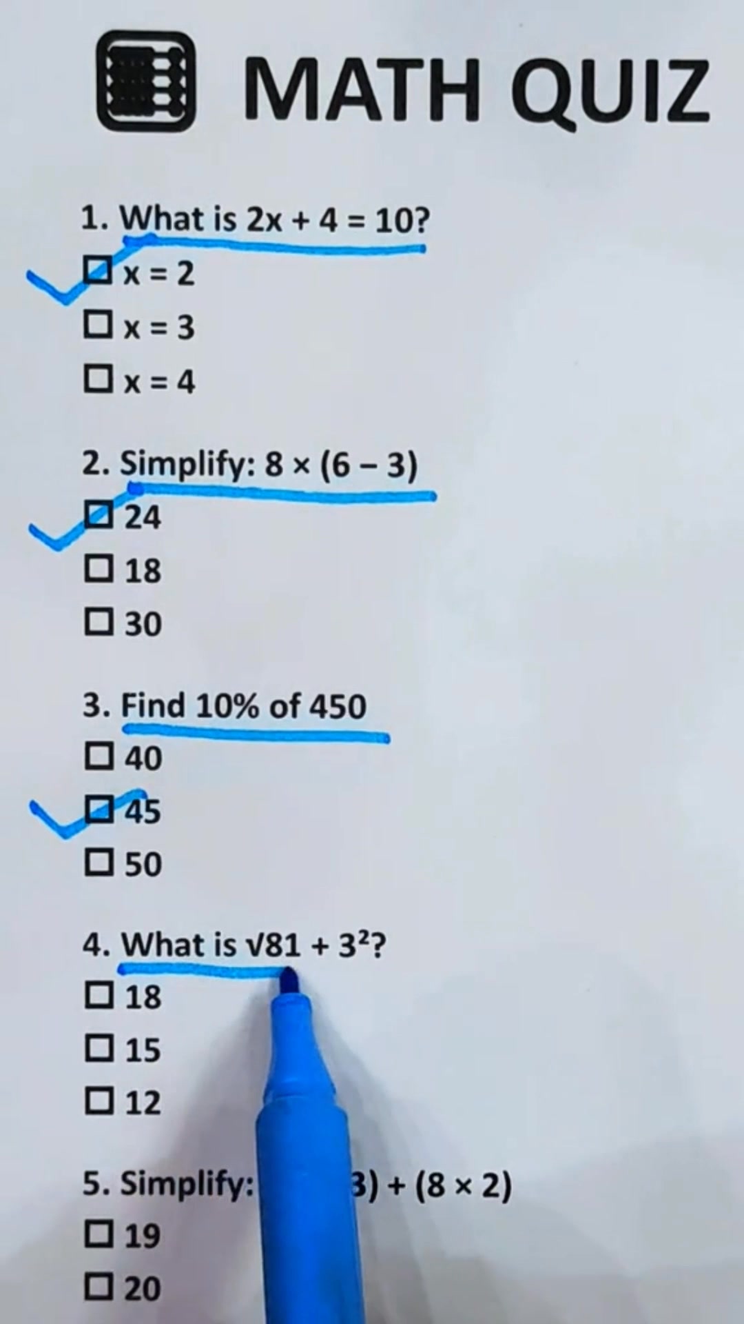 Math Quiz - Can you get 8/8? #quiztime #mathquiz #mathchallenge # ...