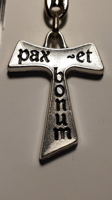 Eurofusioni Tau Crucifix Pax Et Bonum - Ciondolo Placcato In Argento, Altezza 3,7 Cm - 10