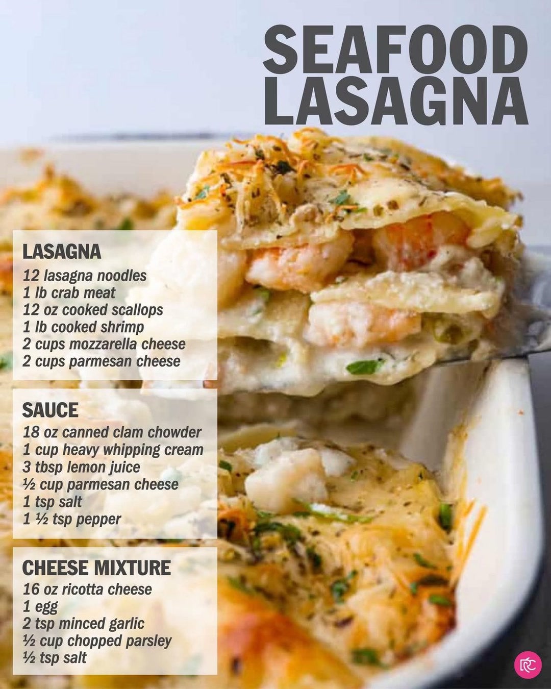 Seafood Lasagna Servings: 12 Prep Time: 1 hour Cook Time: 40 minutes ...