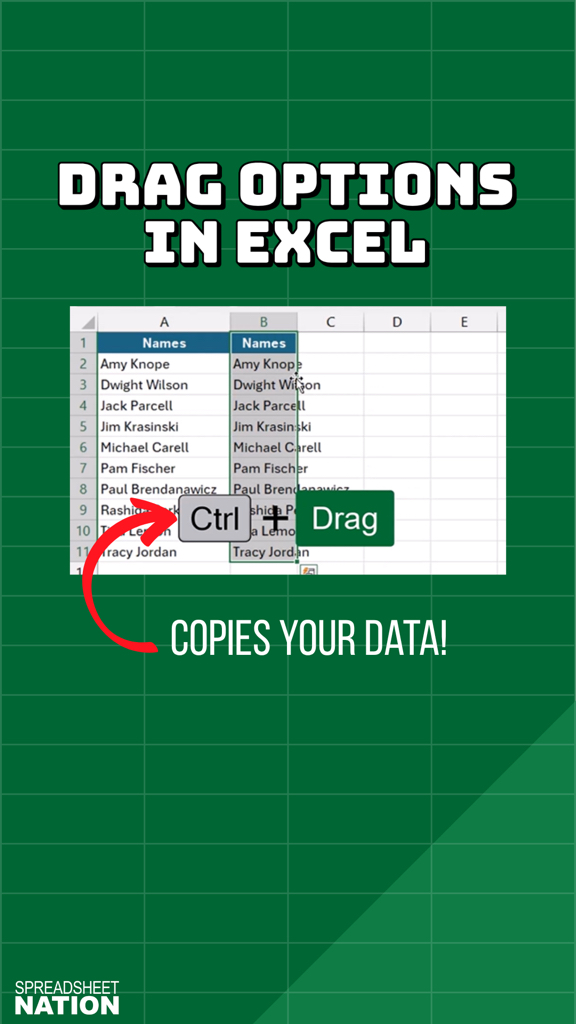 Quick Excel Tip: Use Ctrl + Drag to copy data, and Shift + Drag to move ...