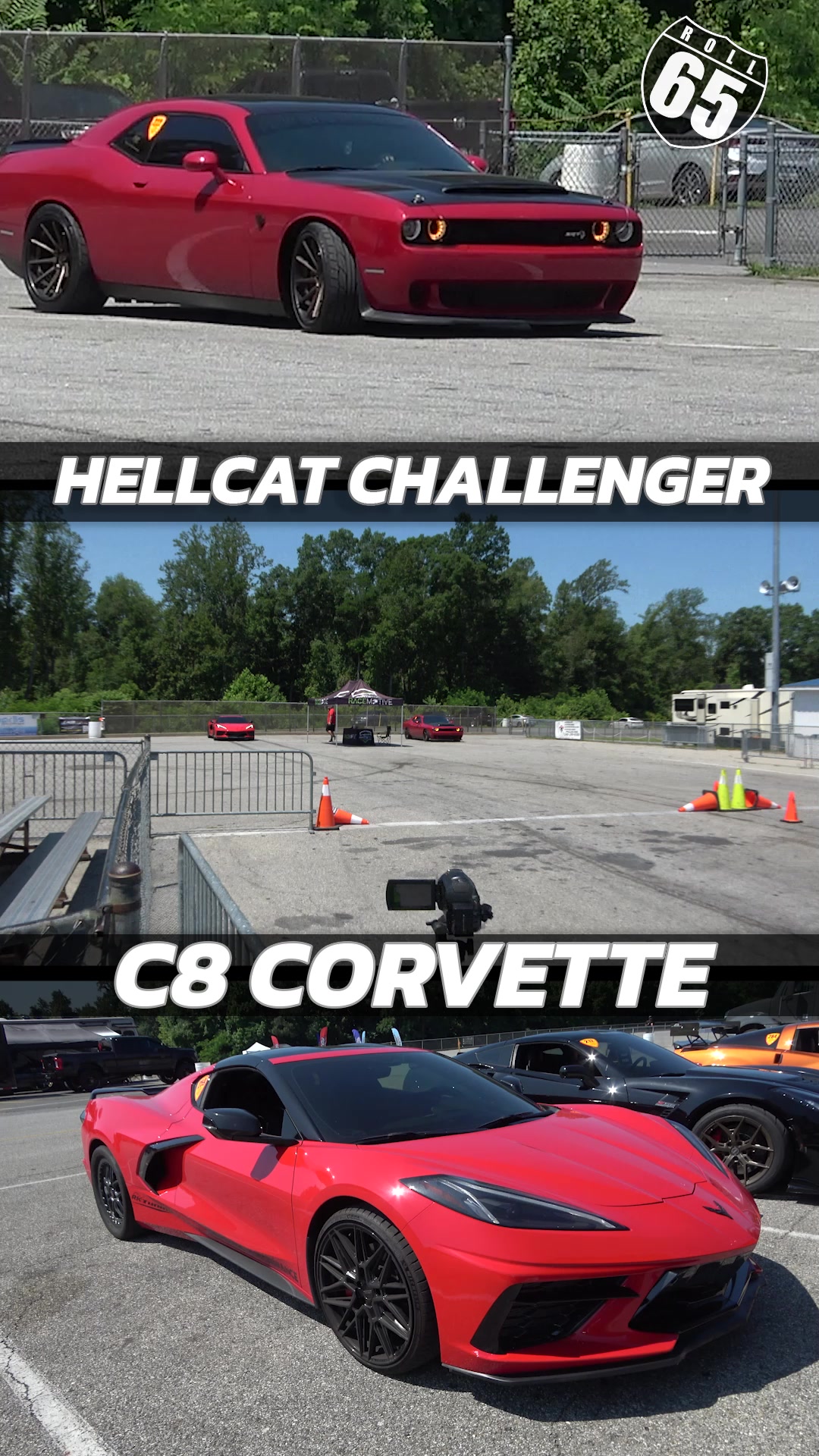 Hellcat Challenger vs C8 Corvette 65mph Roll Start Race Motive ...