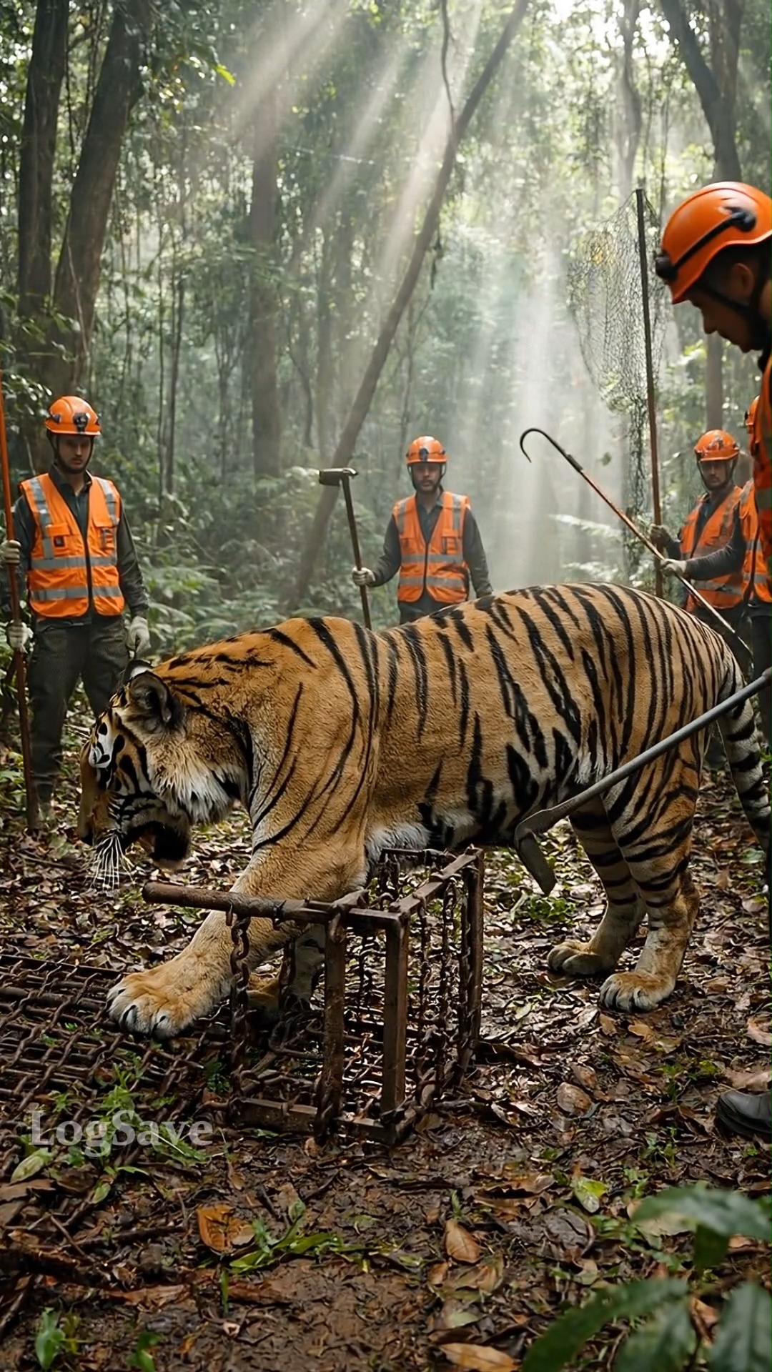 Deep inside the jungle, a giant tiger suddenly appeared. Seven rescuers ...