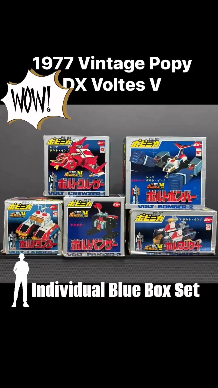 1977 Vintage Popy DX Voltes V Red Elbow Individual Blue Box Set