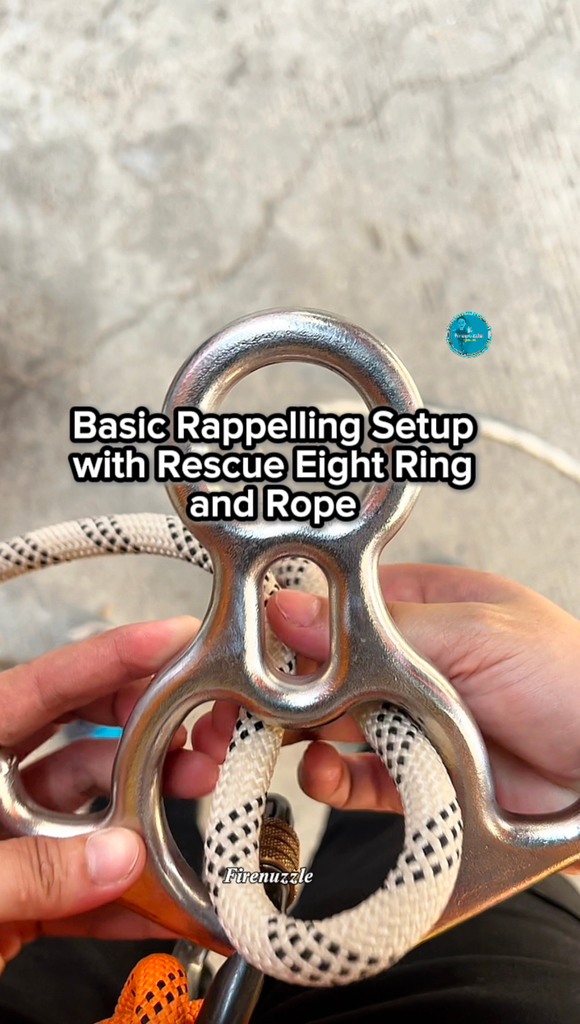 Basic rappelling setup showing a rescue eight ring attached to a ...