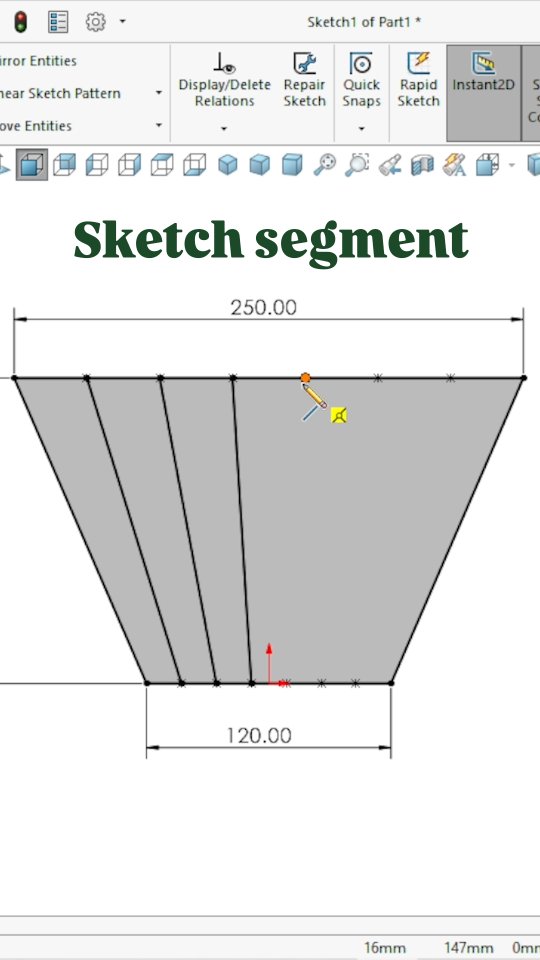 In SolidWorks, the Segment Tool is used to divide sketch entities like ...