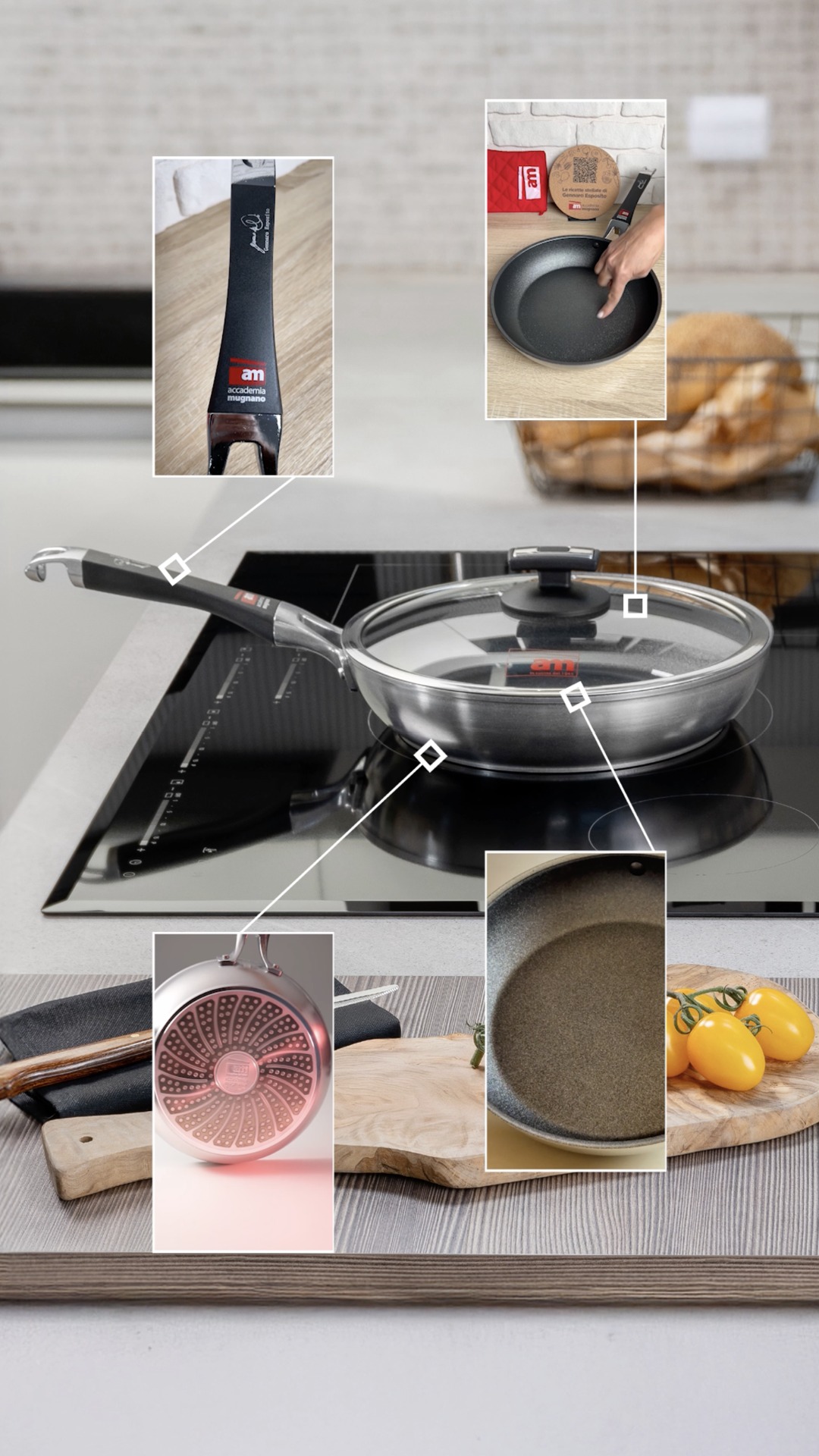 Tegame Antiaderente Accademia Mugnano 24 Cm – Alluminio Puro, Induzione, Coperchio E 2 Presine In Omaggio
