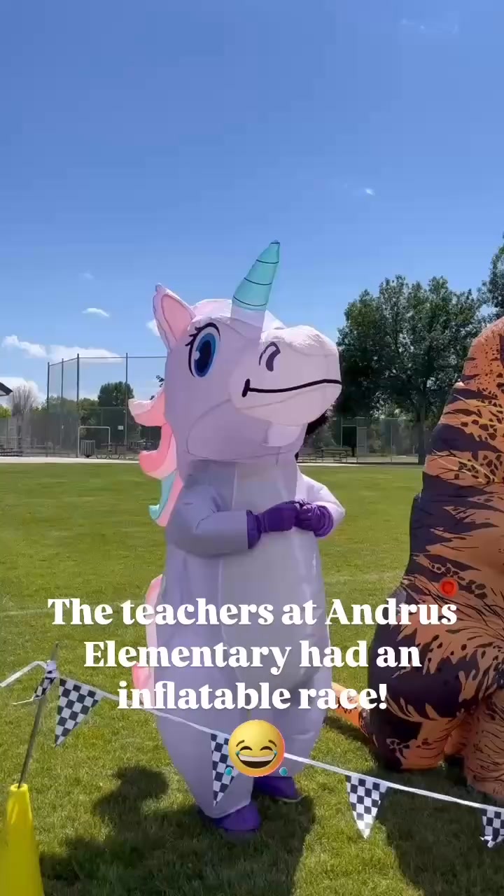 🏆 INFLATABLE TEACHER RACE: The teachers at Andrus Elementary School in ...
