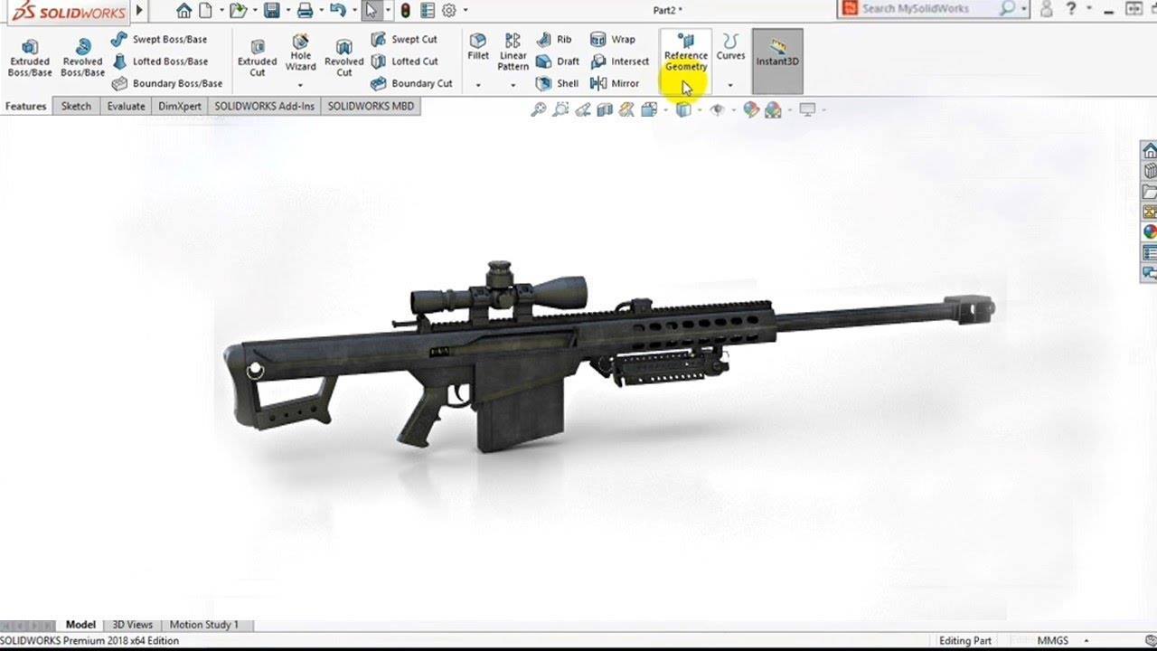 #SolidWorksShare How to model 3D gun Barret M82A1 in Solidworks. Watch ...