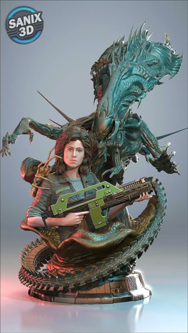 Ellen Ripley vs Xenomorph Queen an epic 3D model, ready to print! For ...
