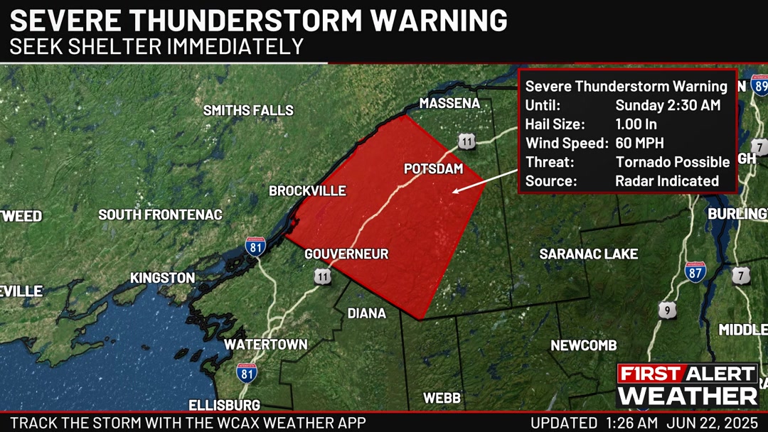 A Severe Thunderstorm Warning has been issued for the shaded portion of ...