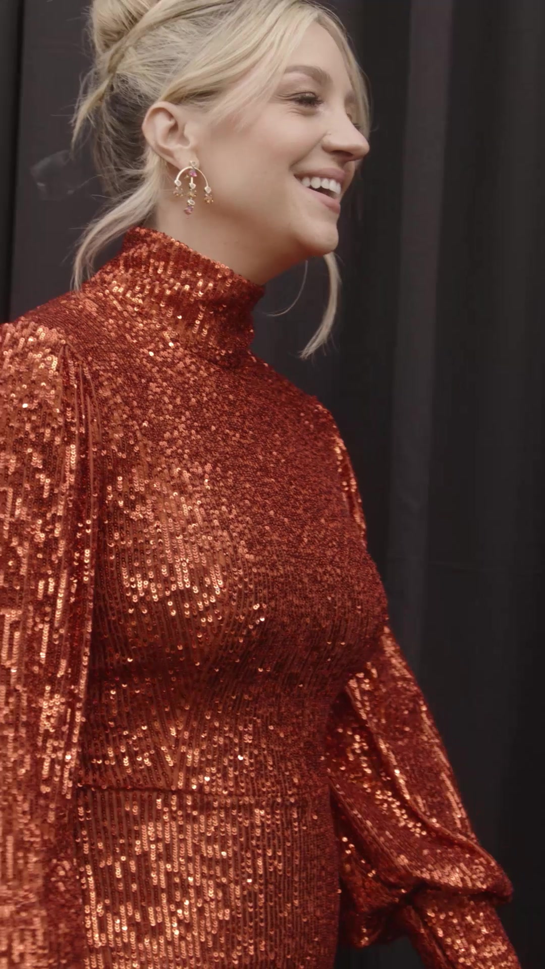 abby elliott golden globes dress is dazzling in those rust sparkles ✨ #GoldenGlobes | Indian Designer Suit