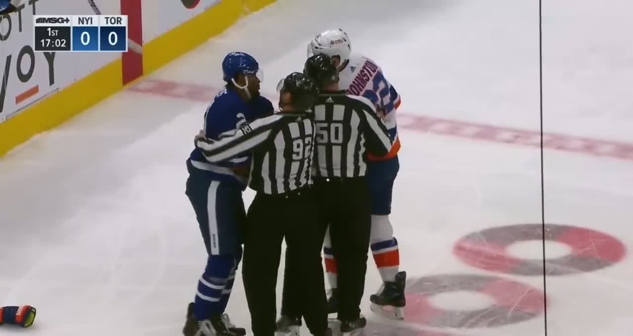 PEI native Ross Johnston dropped the mitts early in the game today ...