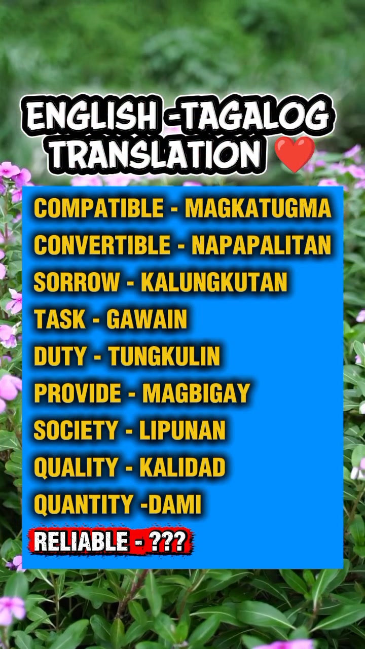 English -Tagalog Translation ️ Vocabulary Words ️ #knowledge # ...