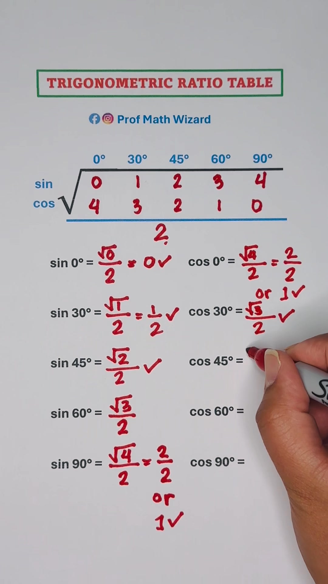 Math Tricks: Trigonometric Table #math #mathematics #trigonometric # ...