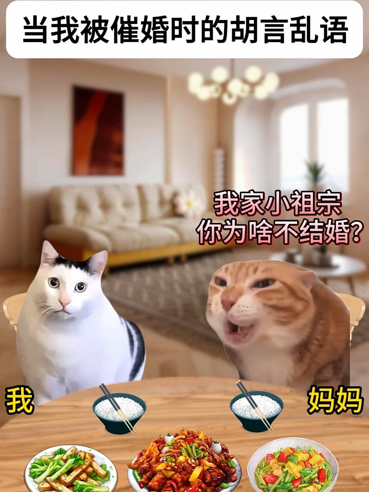 当我被催婚时的胡言乱语 . . . . #猫meme #00后 #真实还原 #搞笑 #猫meme小剧场 #万万没想到 #内容过于真实 ...