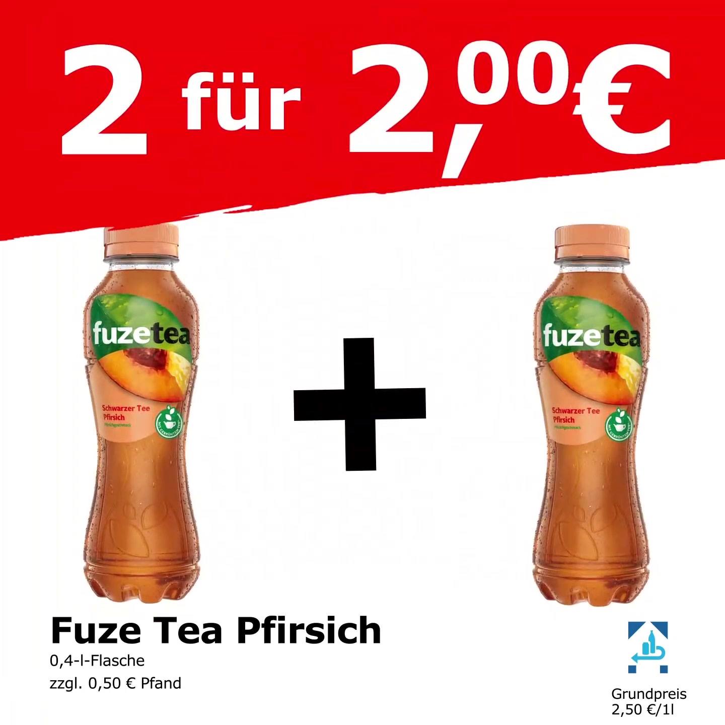 Der Fuze Tea Pfirsich in der 0,4 L Pflasche ist ab heute im Angebot! , 2 Flaschen für 2 € (zzgl. 0,50 € Pfand) | Star Tankstelle Autoservice Bosse Schledehausen