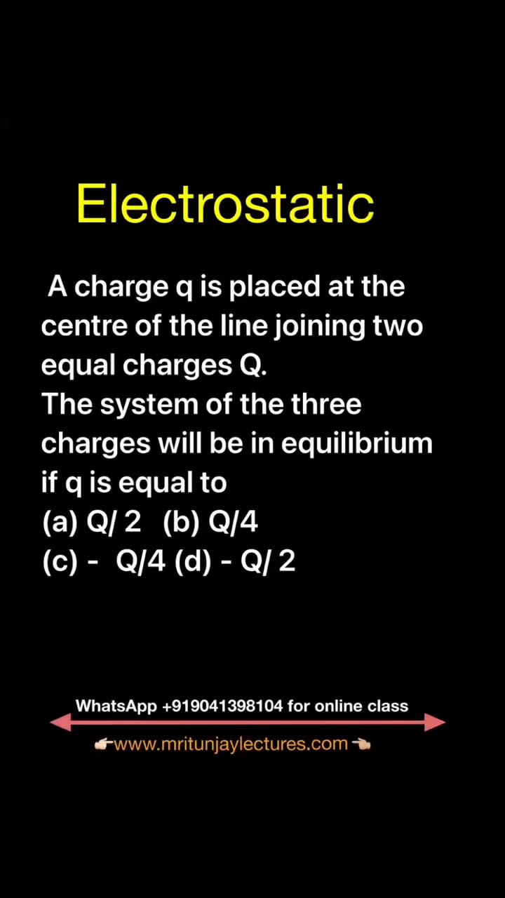 A charge q is placed at the centre of the line joining two equal ...