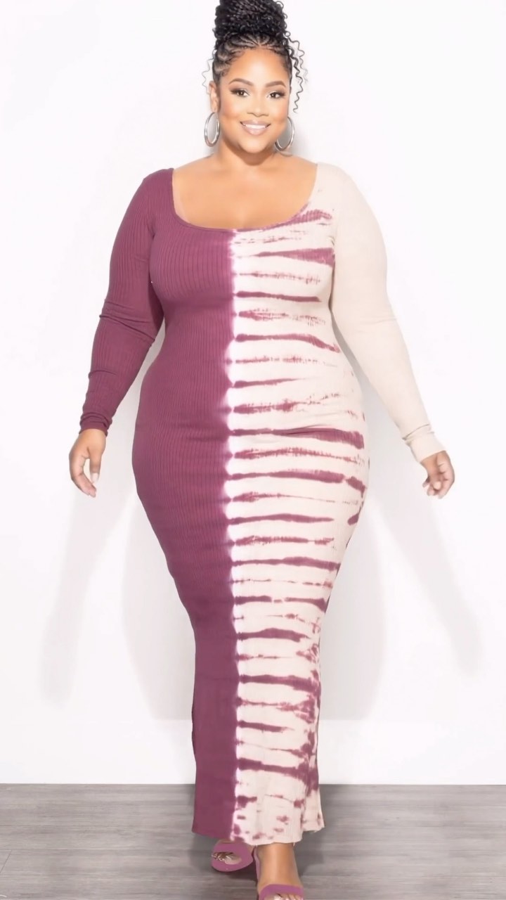 Thick Ribbed BodyCon Colorblock Midi Dress •Burgundy and Tan Tie Dye ...