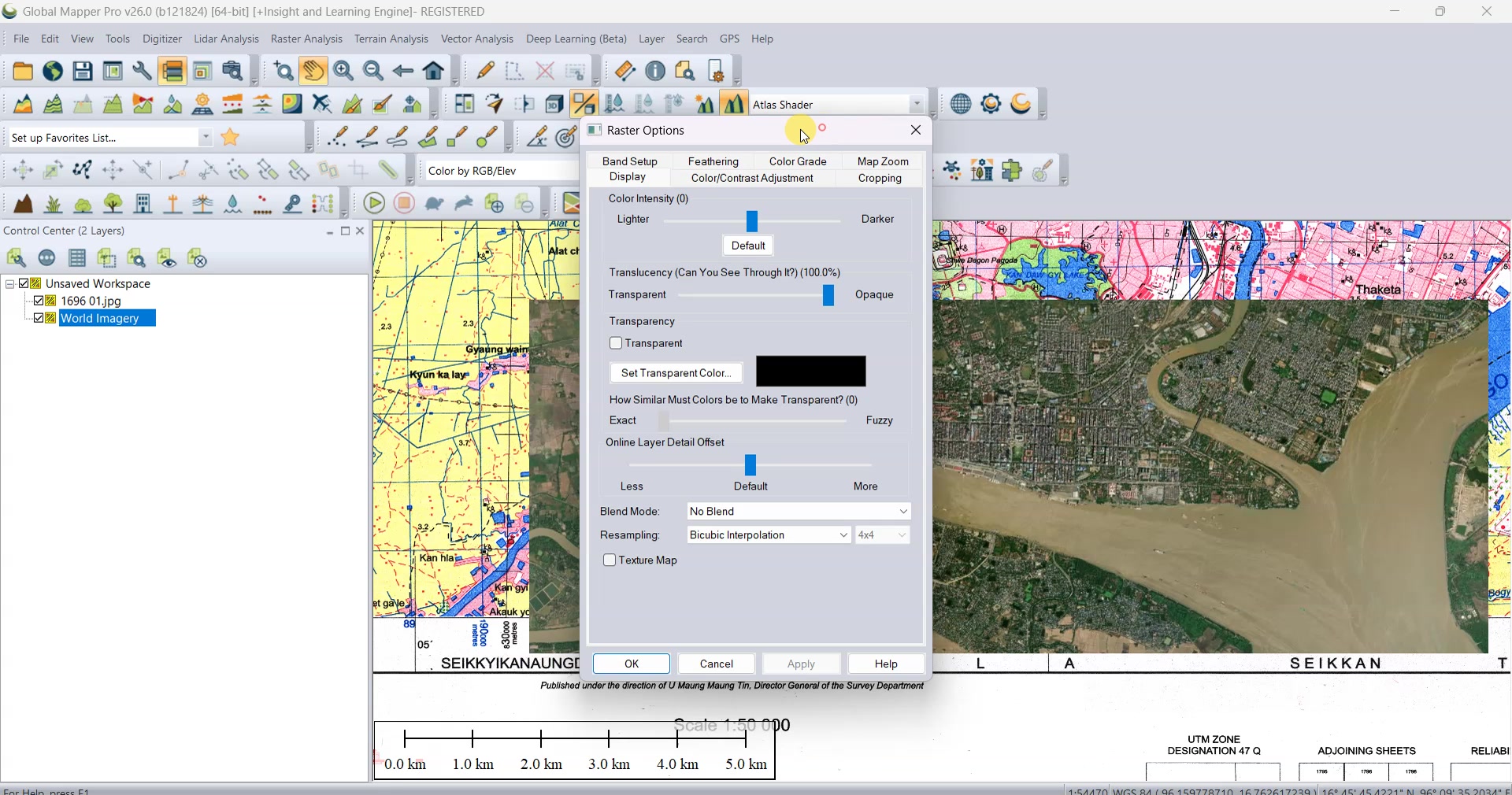 Global mapper က ပေးတဲ့ Online data တွေမှာ Satellite Basemap ကို ကိုယ့ ...