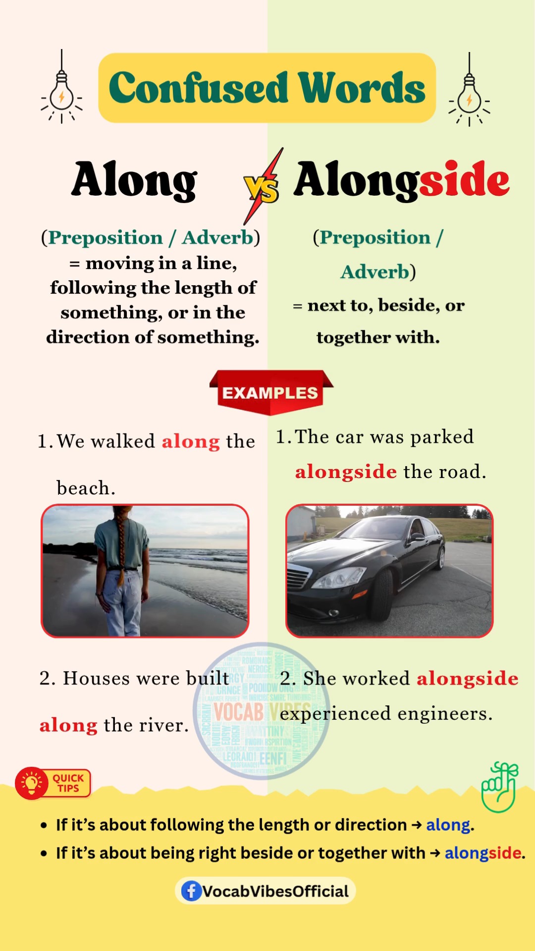 🤔 Along vs Alongside — what’s the difference? They look similar, but ...