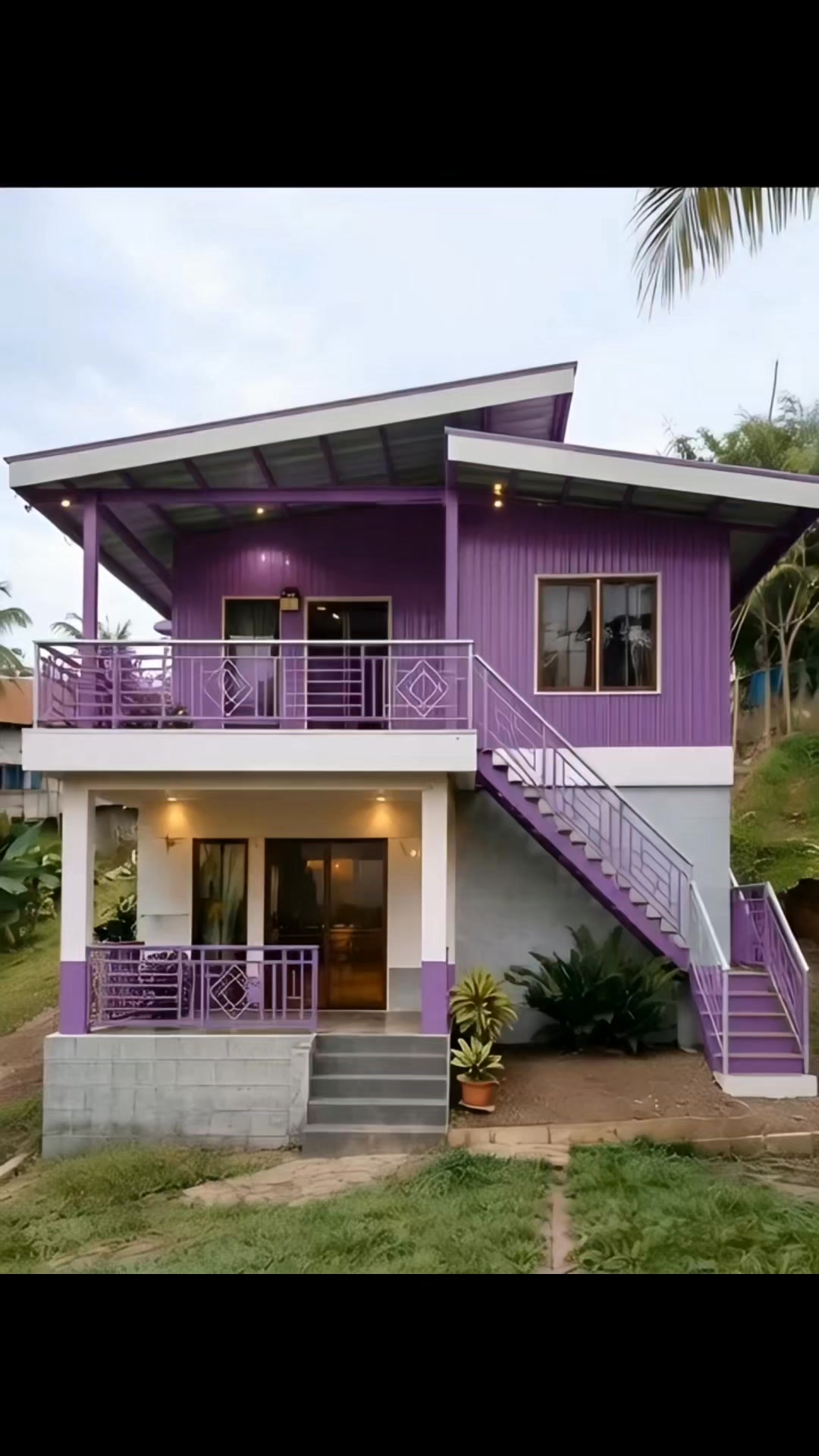 2 Storey half-concrete, half-metal cladding house design concept. 🏡 ️🤍💜 ...