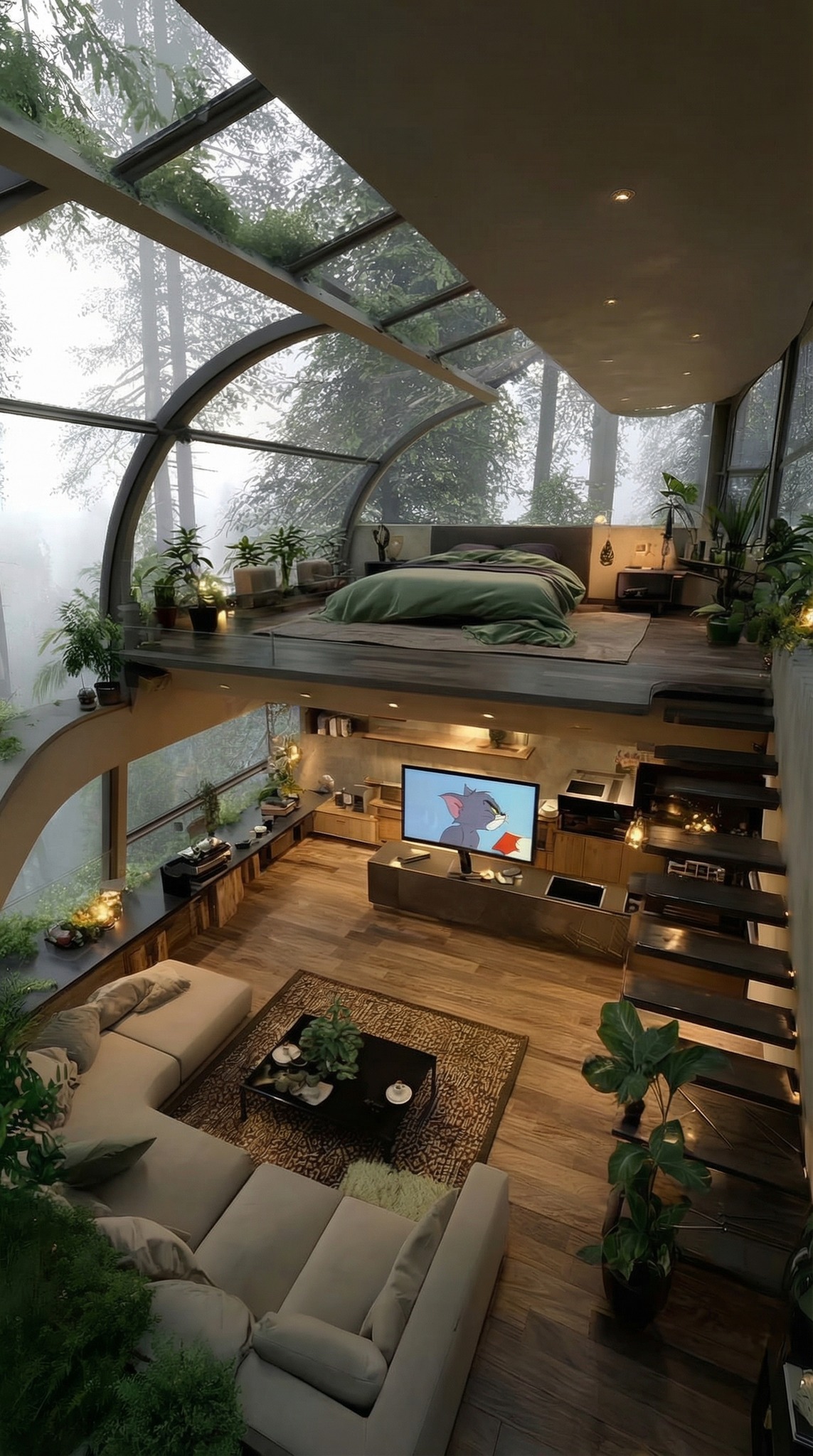 Imagine watching the rain fall from this bed... 🌧️😴 This Curved Glass ...