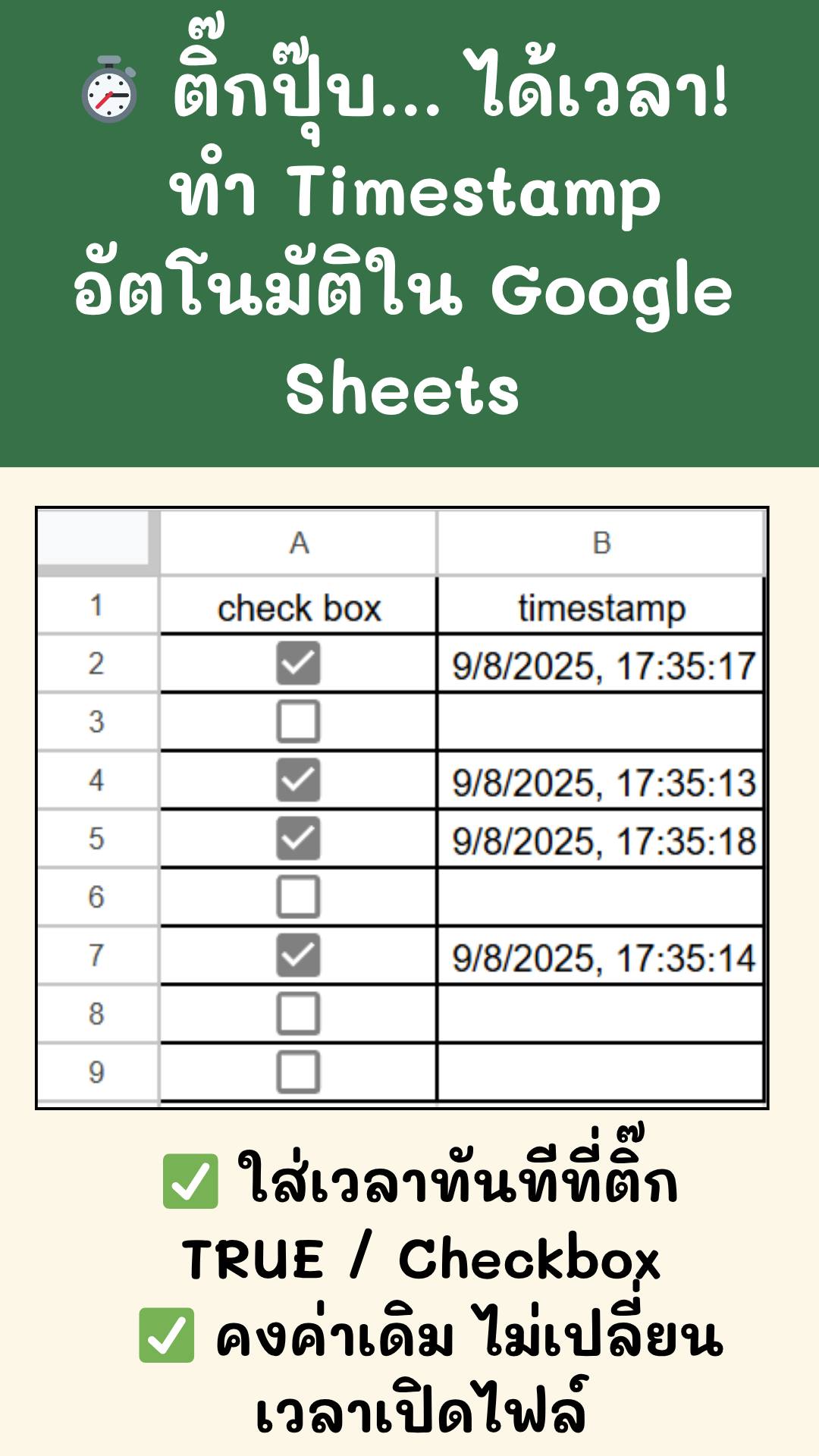 Chanachai.k - ทำ Timestamp อัตโนมัติใน Google Sheets... | Facebook