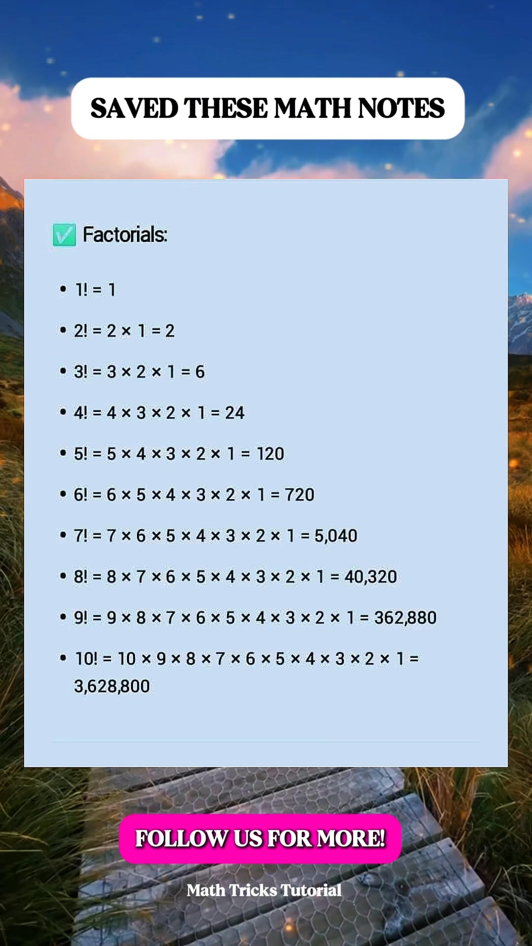 Factorial Math Notes | Math Tricks Tutorial | Facebook