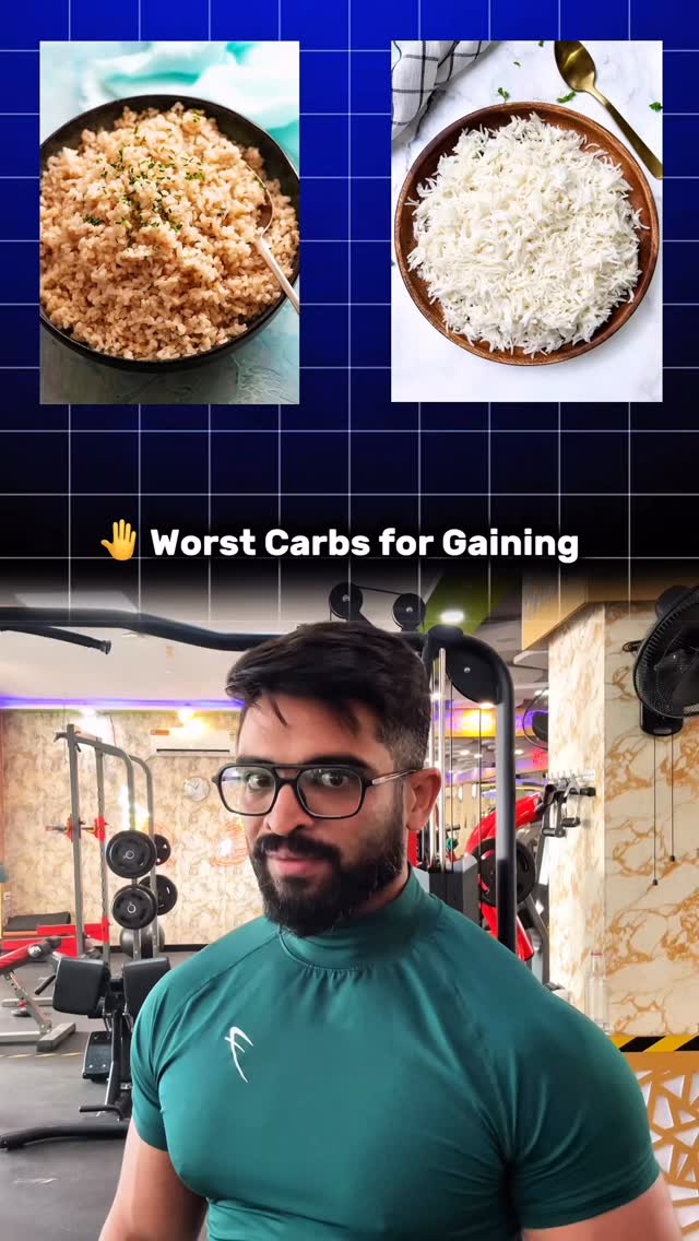 ‼️Worst carbs for gaining? Bilkul logical hai bhai. 🍚 White rice? 🍚 ...