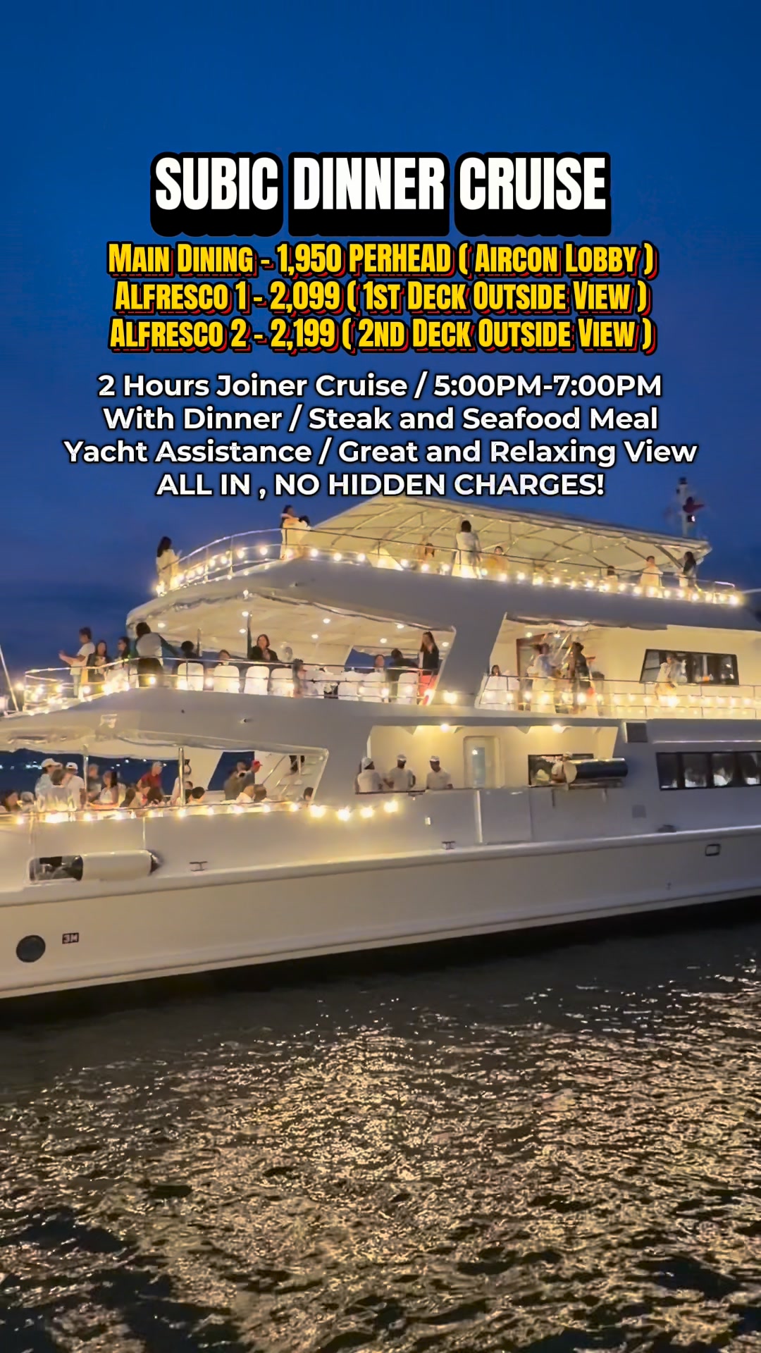 Set sail with our biggest yacht that can accomodate up to 100-150pax ...